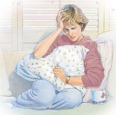 Γυναίκα που κάθεται κουλουριασμένη με μαξιλάρι, κρατώντας το κεφάλι και αναζητούν αναξιοπαθούντα. Γυναίκα που κάθεται κουλουριασμένη με μαξιλάρι, κρατώντας το κεφάλι και αναζητούν αναξιοπαθούντα.